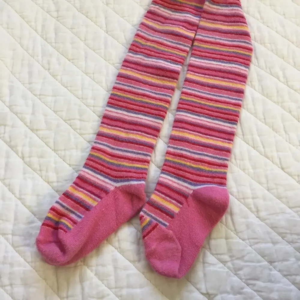 Girl's Pink Striped tights Sz 1-3 yrs old Rainbow Stripe Knit Stockings